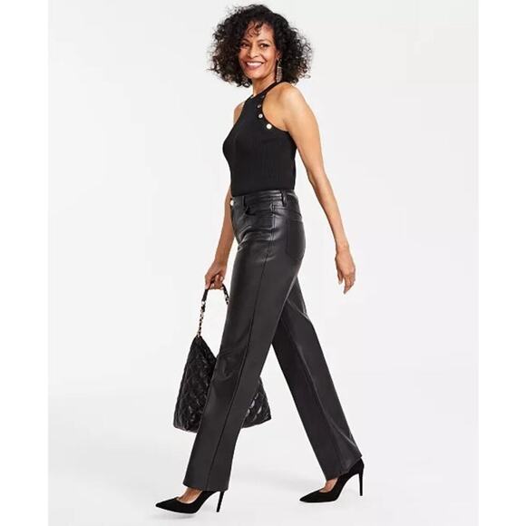 INC Women’s Faux-Leather Straight-Leg Pants Black Mob wife Matrix Vamp Size 8 - Picture 3 of 10